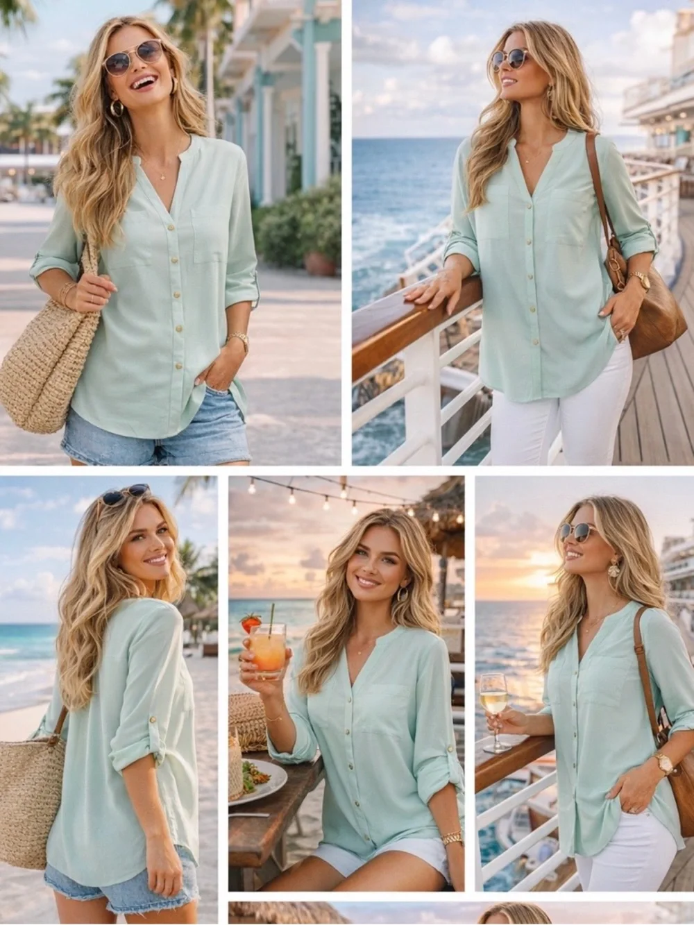 Anne Klein Light Mint Button-Front Women's Shirt - Picture 2 of 5